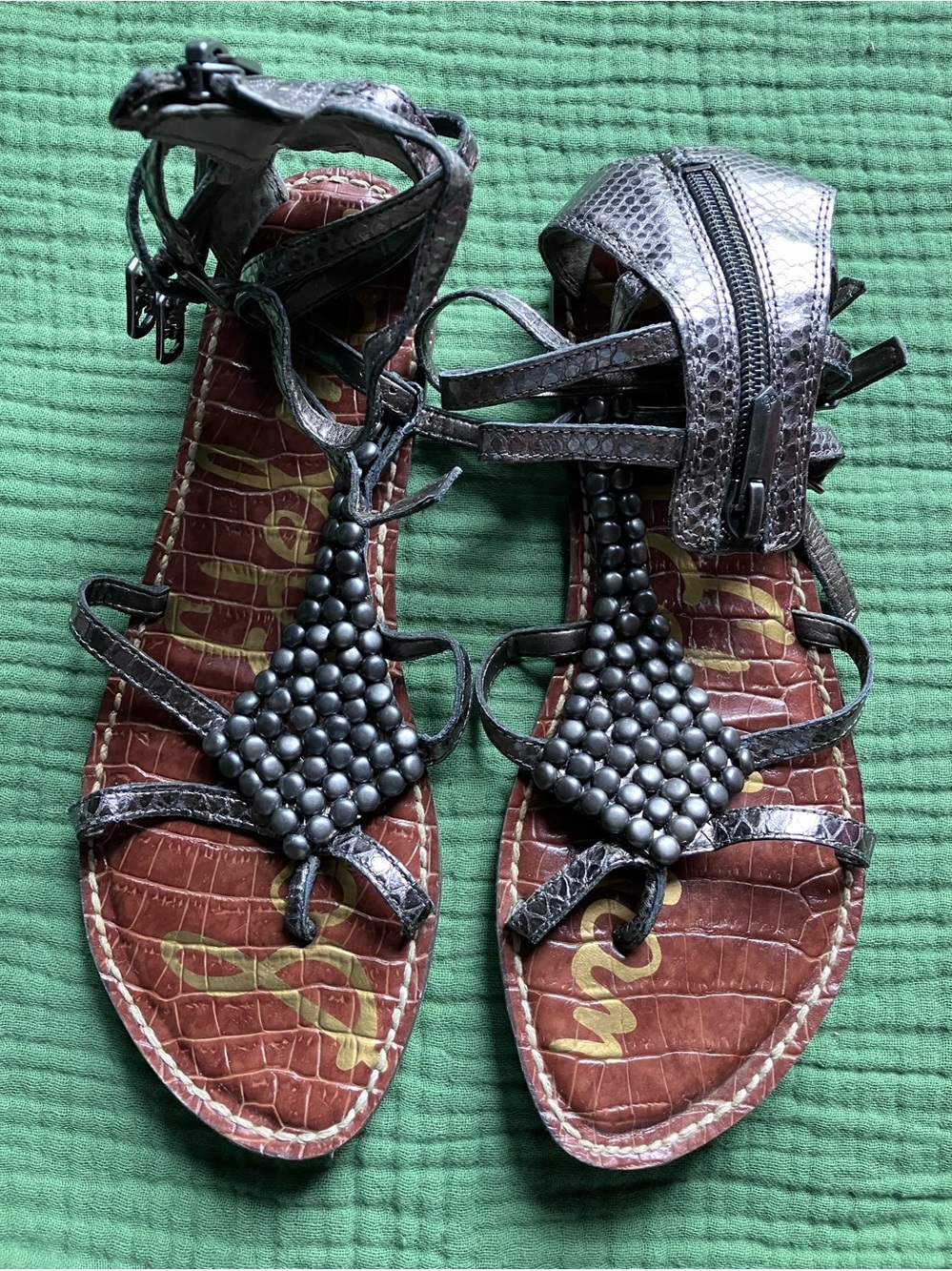 Sam Edelman Black Beaded Gladiator Sandals